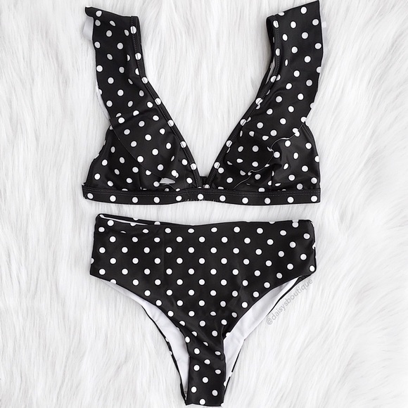 polka dot high waisted ruffle bikini - Picture 2 of 8